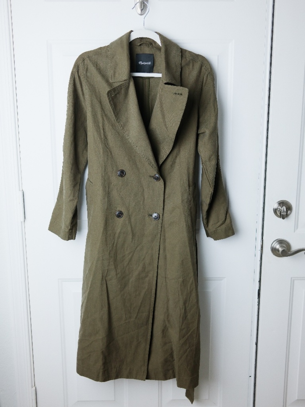 Madewell Olive Green Double Breasted Trench Coat Women’s XS Belted Long